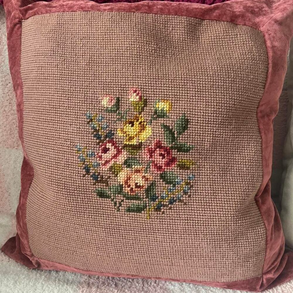 Vintage handmade pink velvet throw pillow